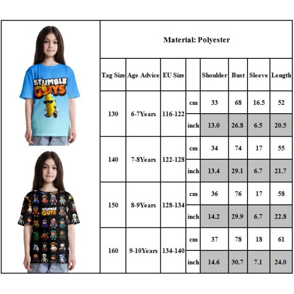 Stumble Guy T-shirt Barn Pojkar Flickor Kortärmade skjortor Sommartopp T-shirt Ålder 6-10 år A 150cm