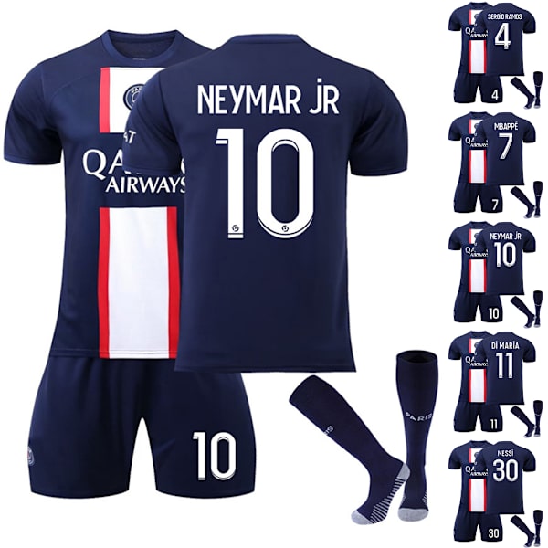Paris Home Messi Mbappe Fotboll Sport T-Shirt Shorts Strumpor Set 10 22#