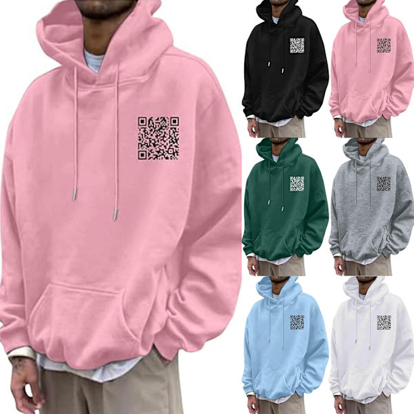 Rolig FU QR-kod Hoodie QR-kod Hoodie Unisex Rolig Skämt Skanningsbar Grafisk Tryckt Tröja med Huva Light Blue M