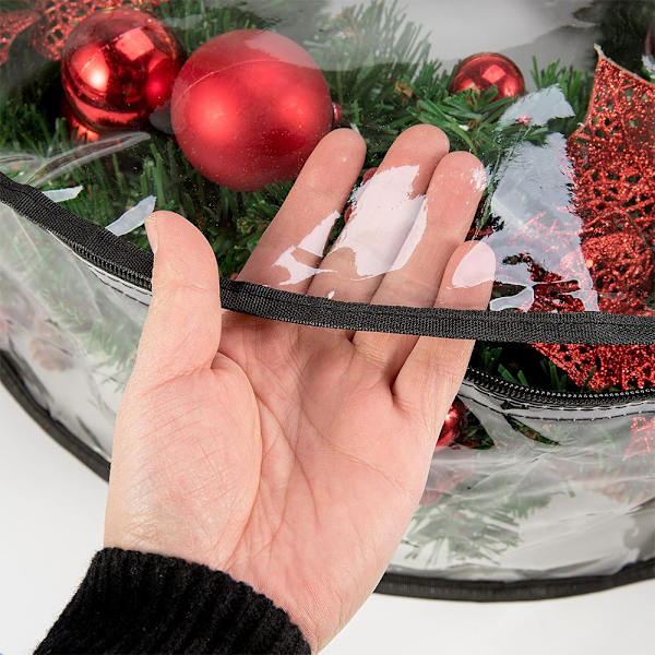 Joulukranssin säilytyspussi Juhlaseppeleen säilytysastiat Vedenpitävät säilytyspussit vetoketjullisilla kahvoilla joulun keinotekoisten seppeleiden tarvikkeille Black 76*20cm