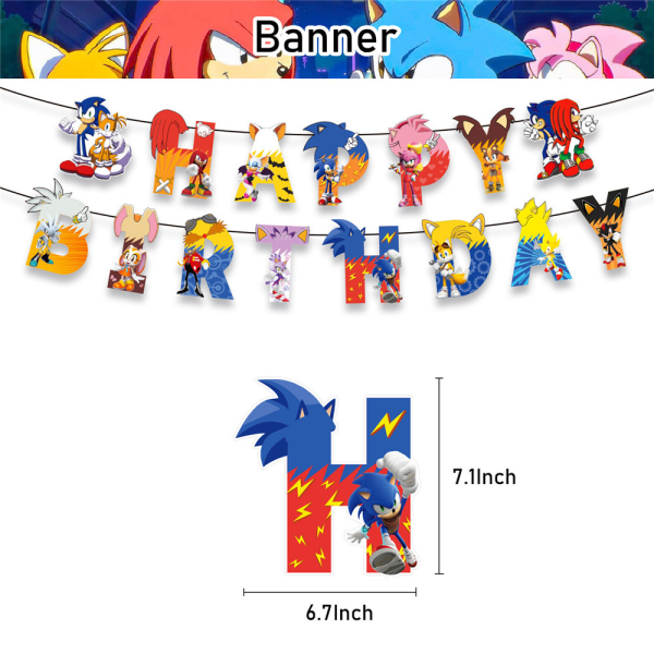 Tecknad Sonic Shadow Tails Hedgehog Barn Födelsedagsfest Banner Toppers Ballonger