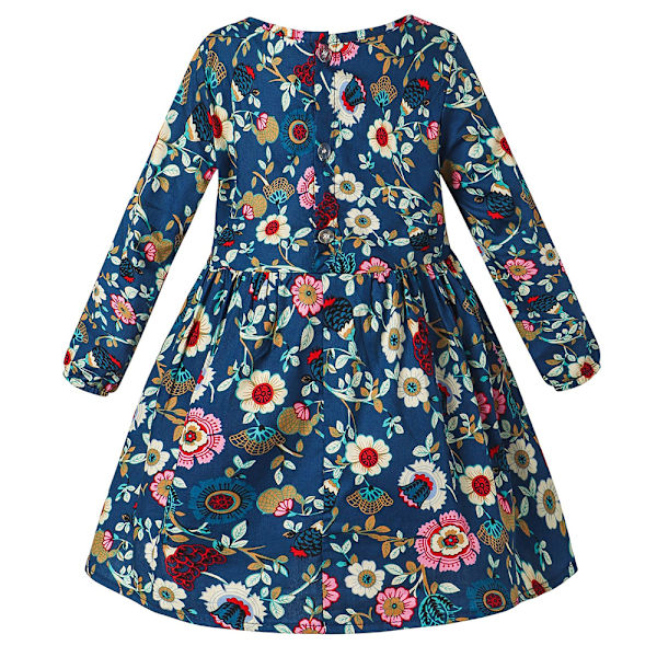Flickor Casual Tunika Klänningar Småbarn Rund Hals Långärmad Strand Blommig Söta Tryck Snygg Casual Semester Sommarklänning Fancy Klänningar Navy 130cm