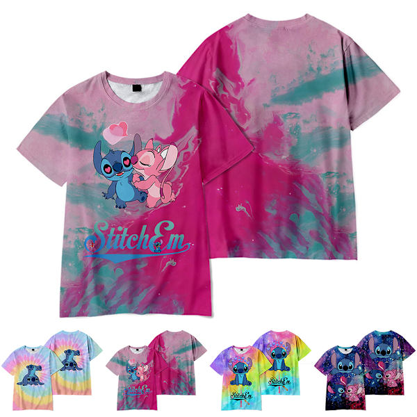 Lasten Poikien Tyttöjen Lilo & Stitch Sarjakuva Kesäinen Rento Lyhythihainen T-paita Perus Tee Toppi D 160cm