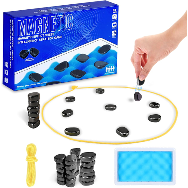Magnetiskt Schackspel, 2024 Nytt Magnetiskt Brädspel Familje Schackspel Set för Barn och Vuxna Strategi Bordsspel Magnetspel med Stenar och Rep