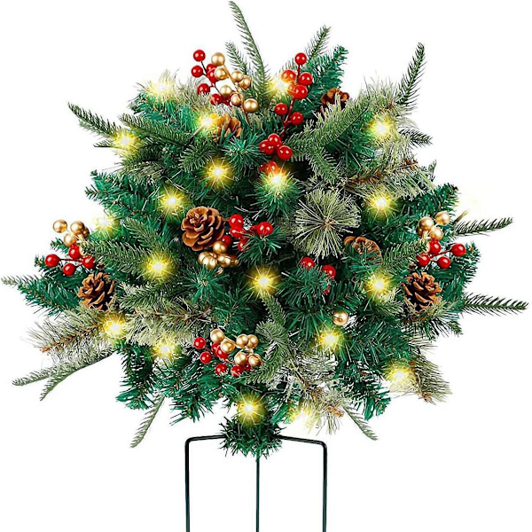 Opplyst Kunstig Juleurnefyll, Ferdigbelyst Juletre med Kongler, Røde Bær, Stativ og 50 LED-lys B