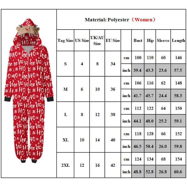 Jouluiset yhteensopivat perhepyjamat, joulupukin kuvioiset haalarit, yöasut, pyjamat aikuisille/lapsille/vauvoille Women-Red M