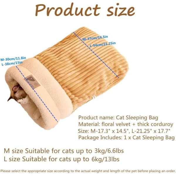 Vintervarm Sovsäck för Katter Mjuk Plysch Katthideout Snuggle Sack Katthåla Säng för Innekatter Beige M