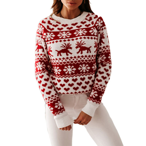 Damegenser Juleprint Komfortabel Rund Hals Langermet Løs Stygg Julegenser for Kvinner - Gaver til Kvinner White XL