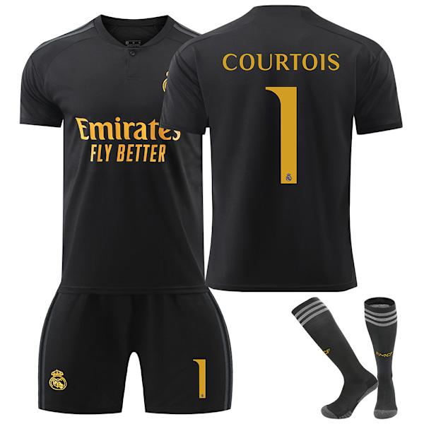 23-24 Real Madrid Andra Bortamatch Tröja Barn Fotbollströja Kit #1 COURTOIS Fotbollsdräkter 18