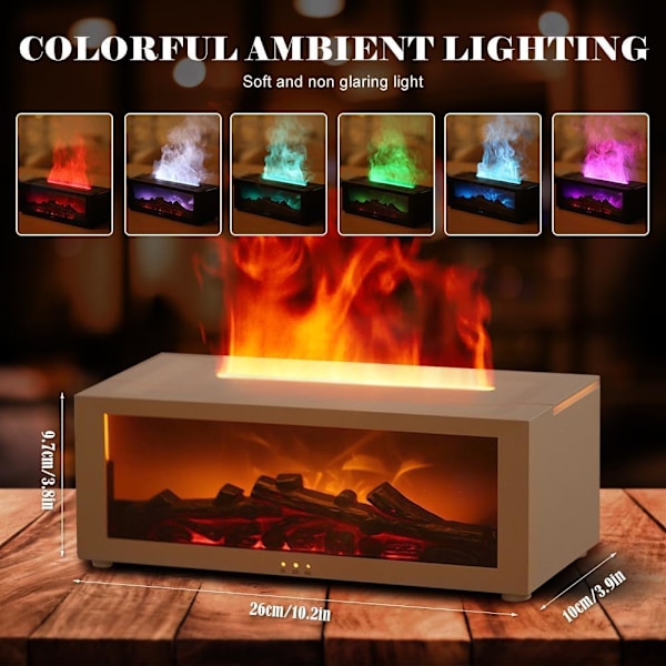 Mini Peis Diffuser Luftfukter, Simulert Peisflamme Luftfukter med Fire Light Effekt, 150ml Cool Mist Luftfukter med 7 Farger som Endres White