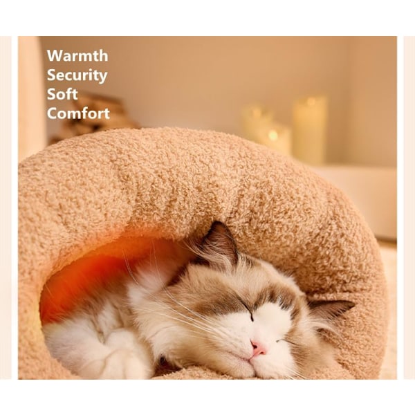 Vintervarm Sovsäck för Katter Mjuk Plysch Katthideout Snuggle Sack Katthåla Säng för Innekatter Beige M