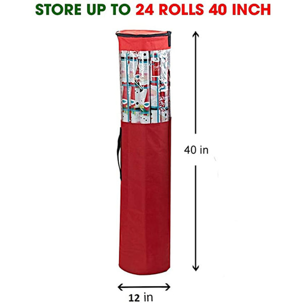 Oppbevaringspose for julepapir Kraftig Pvc Klar Pose med Håndtak og Glidelås Wrap og Bånd Red 100cm*30cm