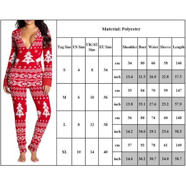 Dambyxor Kvinnor Långärmad Dam Jultryckt Jumpsuit Pyjamas Green M