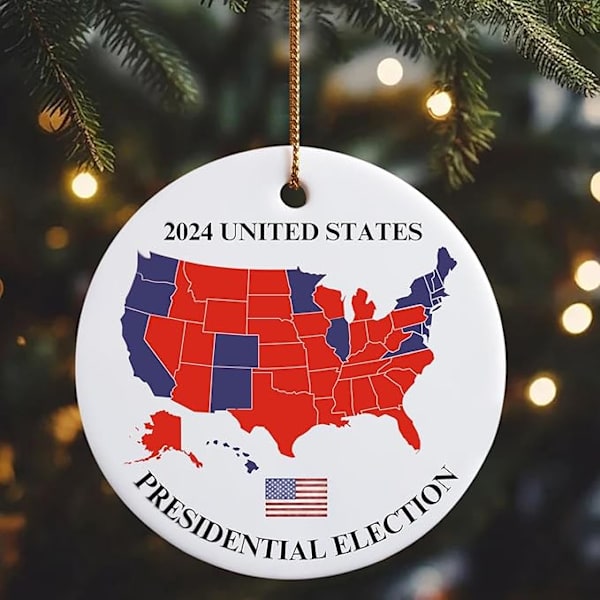 2024 USA-staters minnesmärkesprydnader, 2024 julpynt, USA-karta stil julgransdekoration I
