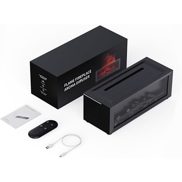 Mini-takka diffuusori ilmankostutin, simuloitu takkatulen liekki-ilmankostutin tulivaloefektillä, 150 ml viileän sumun ilmankostutin 7 värin vaihdolla Black