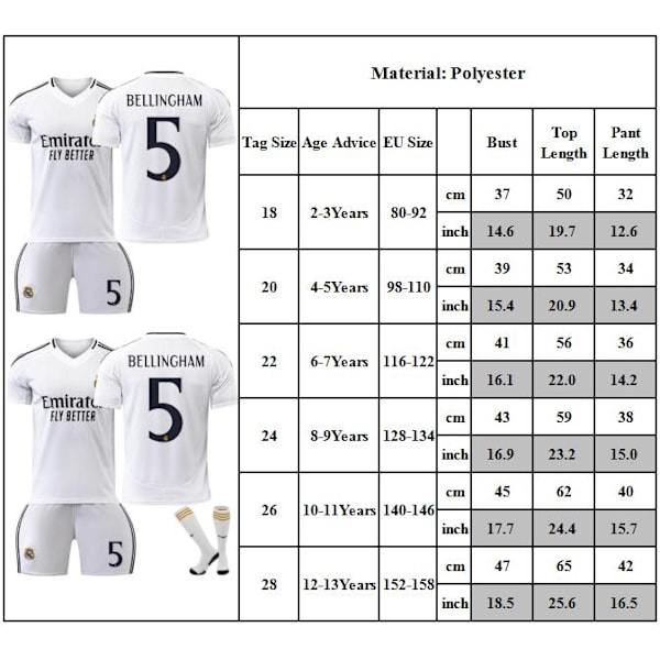 24-25 Real Madrid Tröja Barn Fotbollströja Kit #5 Bellingham Fotbollsdräkter 28