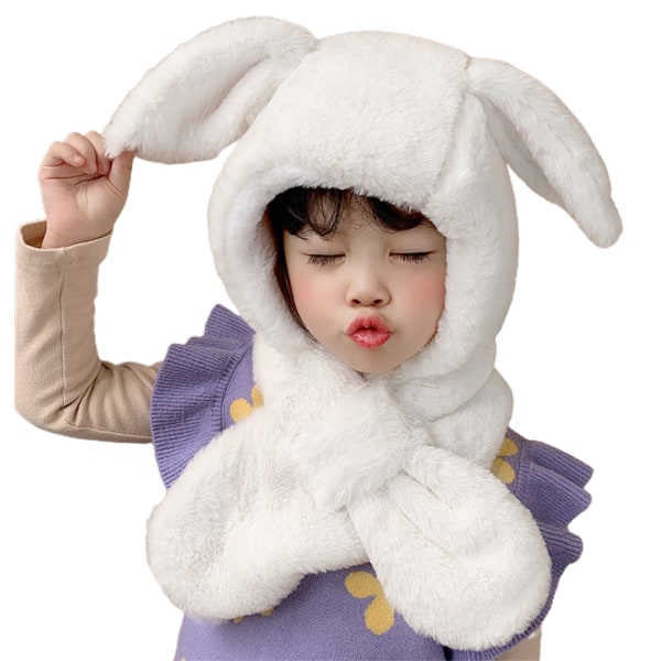 Toddler Baby Barn Vinter Warm Hat Hood Scarf Öronlapp Plysch Cap Creamy White