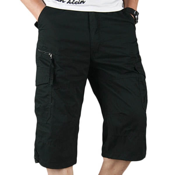 Herr Casual Loose Shorts med flera fickor Arbetskläder Cool sommar Black M