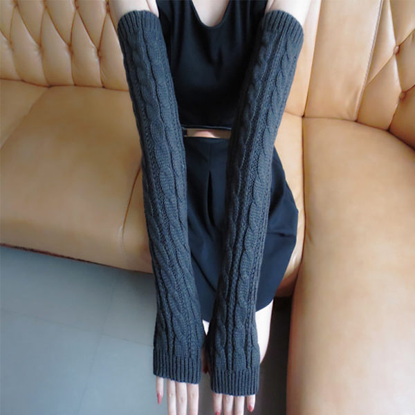 Fingerløse Strækbare Lange Handsker Trendy Strikkede Damehandsker black