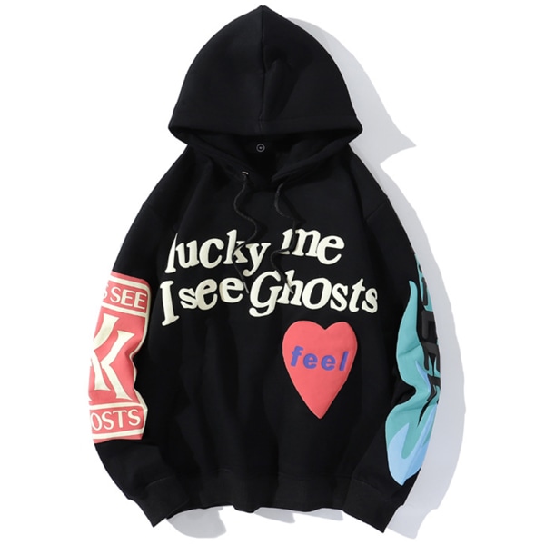Unisex Kanye Lucky Me I See Ghosts Hip Hop Hoodie Pullover Black L