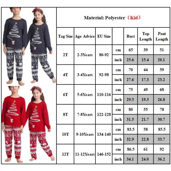 Jul familj matchande pyjamas set julgran printed Kid-red 12T