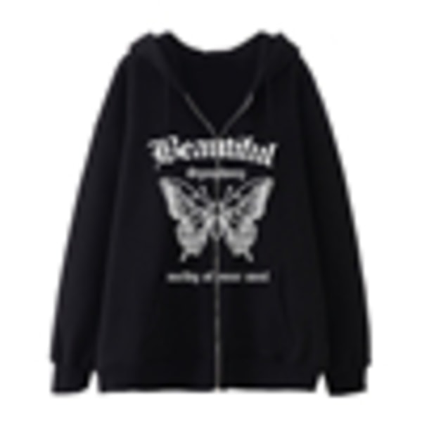 90s Harajuku Zip Hoodie Halloween kostym Butterfly Alphabet L