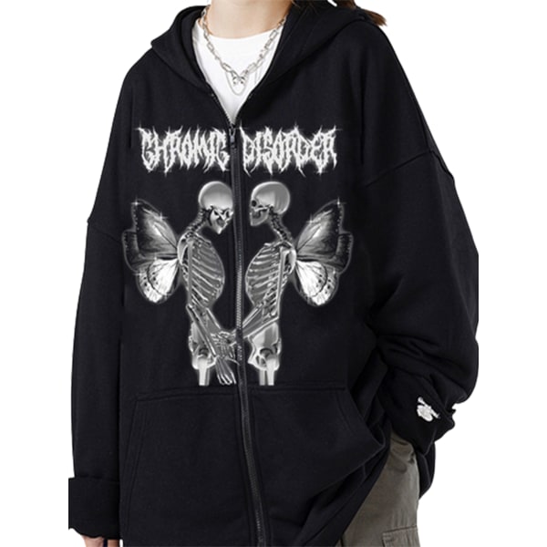 Herr Dam Rhinestone Skull Hoodie med dragkedja Halloween Streetwear 3XL