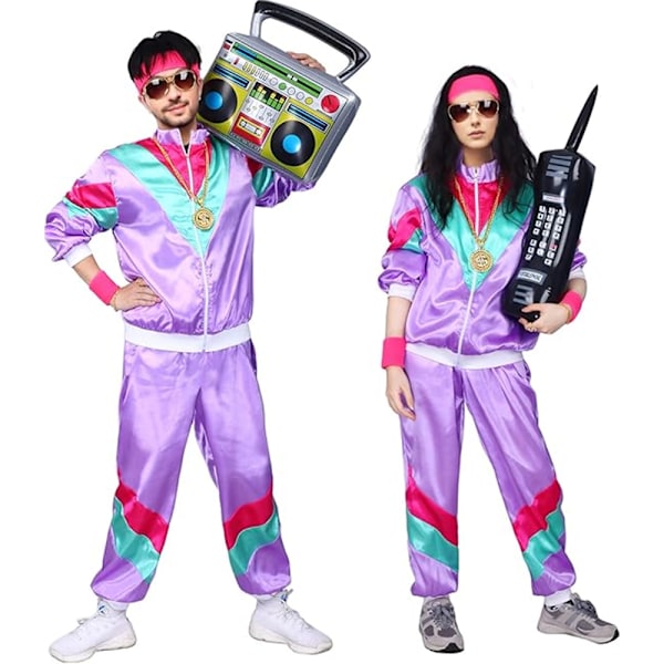80-luvun unisex-asu retro-verryttelypuku 90-luvun hip hop -asut asusetti juhlaleluja Purple M