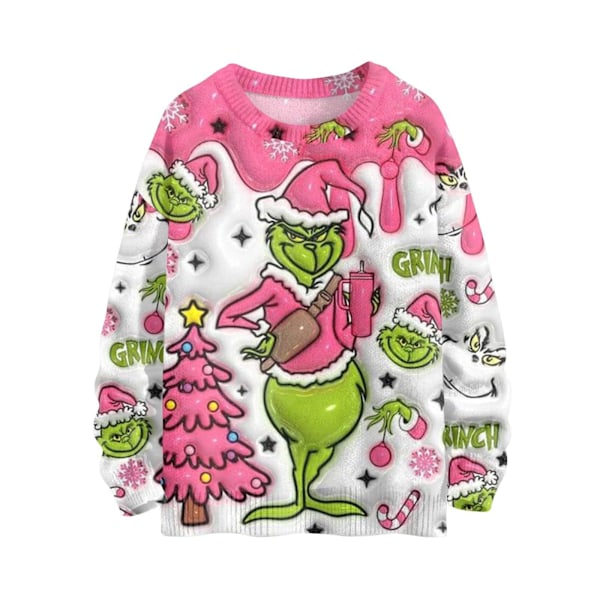 Dame 3D Grim Jule Sweater Sjov Nyhed Strikket Trøje Vinter Varm Langærmet Rund Hals Xmas Pullover Toppe #7 4XL