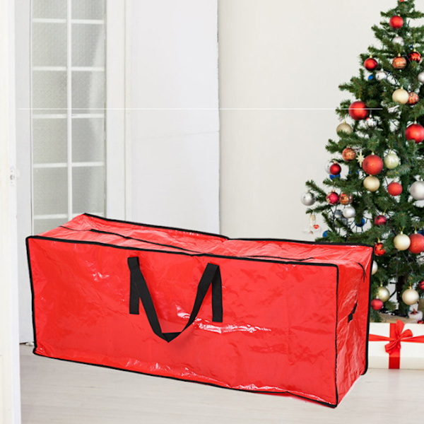 Vedenpitävä joulukuusen säilytyskassi, sopii jopa 2,7 metrin keinotekoiselle joulukuuselle, jossa on solkikiinnikkeet, kaksoisvetoketjut ja kantokahvat Red 122x38x50cm