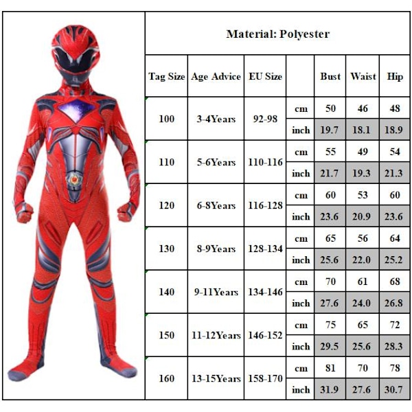 Barn Power Rangers Cosplay Jumpsuit Party Fancy Kostym Scenföreställning Klä Upp Blue 100cm