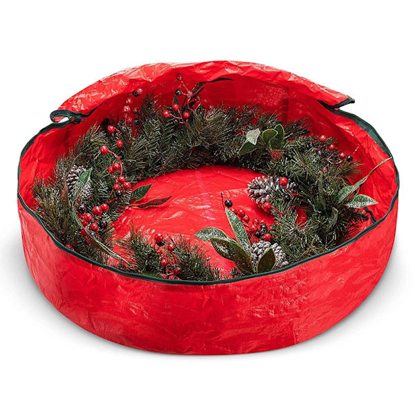 Joulukranssin säilytyskassi kestävät kahvat, kaksoisvetoketju, juhlava joulun repäisykestävä säilytysastia Red 60*18cm
