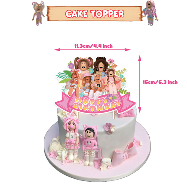 Rosa Roblox Flickor Födelsedagsfest Dekor Ballong Banner Cake/Cupcake Toppers Set Supplies
