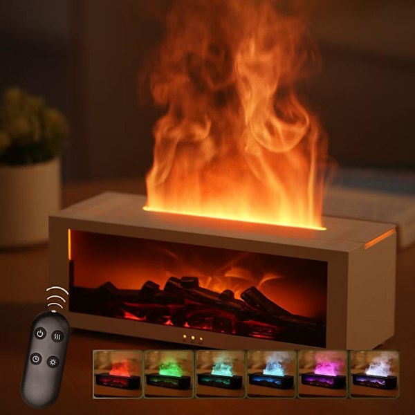 Mini Peis Diffuser Luftfukter, Simulert Peisflamme Luftfukter med Fire Light Effekt, 150ml Cool Mist Luftfukter med 7 Farger som Endres White