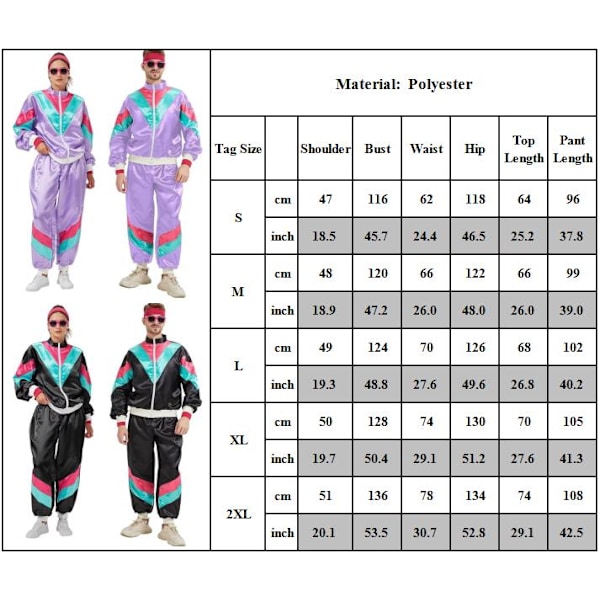 Dam 80-tals Spårjacka Retro Hip Hop Vindjacka Kvinnor Disco Spårjacka Set Färgblock En Delig Outfit Set Rose Red M