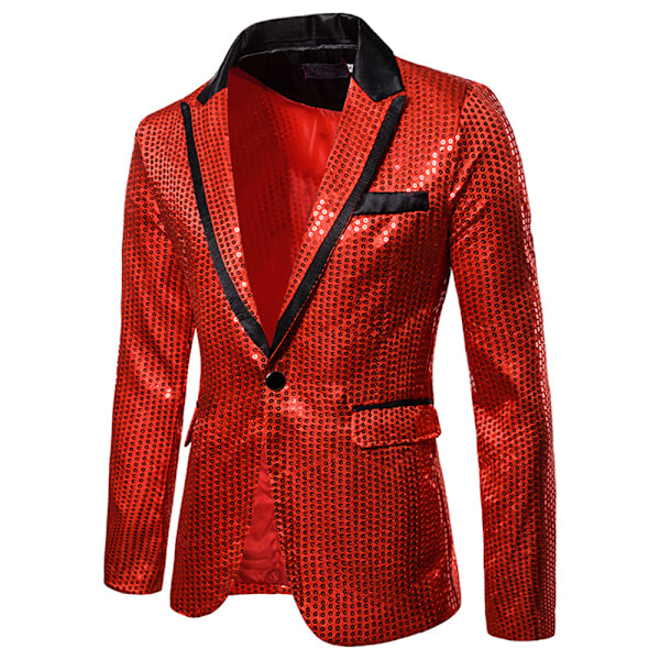 Miesten kiiltävät paljetit Takki Bleiseri Miesten Tyylikäs Illallisjuhla Kulta Glitter Smokkipuku Bleiseri Slim Urheilutakki Red M