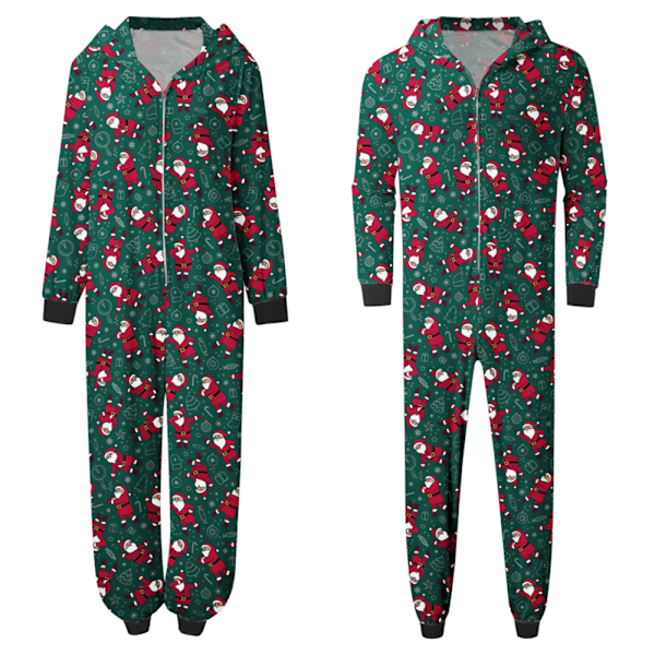 Julmatchande Familjepjys Set med Santa-Tryckta Jumpsuits, Sömnkläder, Semester-Pjs för Vuxen/Barn/Baby Men-Green M