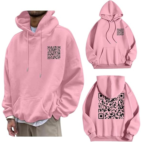 Rolig FU QR-kod Hoodie QR-kod Hoodie Unisex Rolig Skämt Skanningsbar Grafisk Tryckt Tröja med Huva Pink S