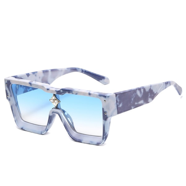 Kvinnor Män Diamond Rice Nail Solglasögon Square Shades Fahion Glasögon Blue Flower Frame Gradient Blue Lens