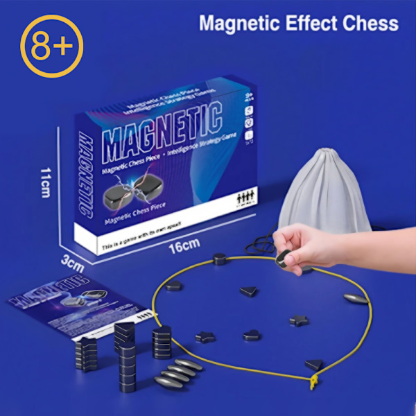 Magnetisk Sjakkspill, 2024 Nytt Magnetisk Brettspill Familiesjakksett for Barn og Voksne Strategi Bordplate Magnetspill med Steiner og Tau