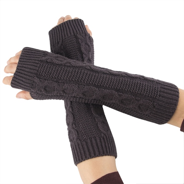 Stickade vantar för kvinnor Armvärmare Fingerless Stretchy Handskar Deep grey