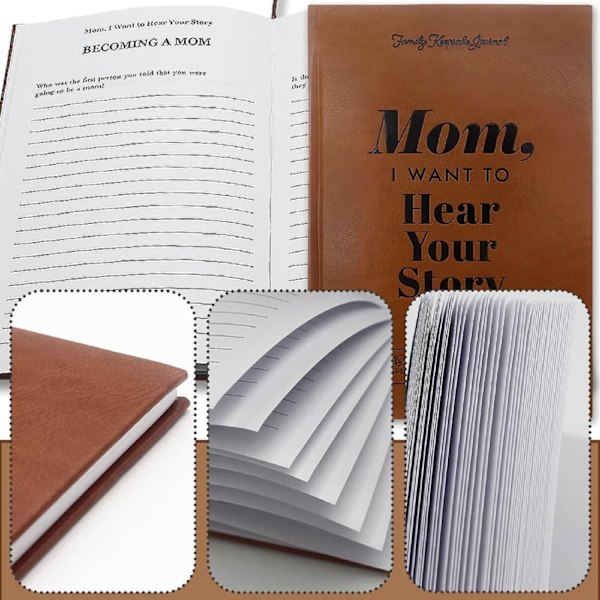 Mamma, jag vill höra din historia - anteckningsbok, läderomslag, hårdpärm, vägledd journal för mammor att dela sitt liv och sin kärlek