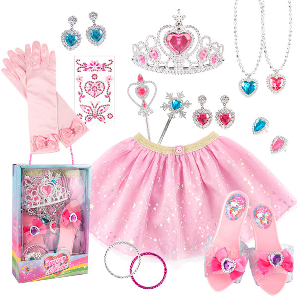 Prinsessaleikkisetti pienille tytöille, sisältää koruja, kenkiä, käsilaukkuja ja useita prinsessa-asusteita, lahja 3-8 -vuotiaille tytöille Pink