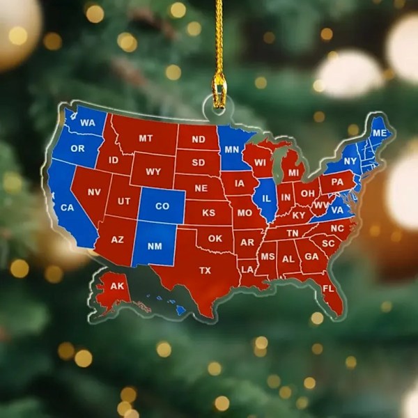 2024 USA-staters minnesmärkesprydnader, 2024 julpynt, USA-karta stil julgransdekoration B