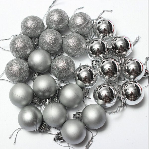 Julgranskulor Ornament Hängen Xmas Decor Baubles 24st/Box Silver