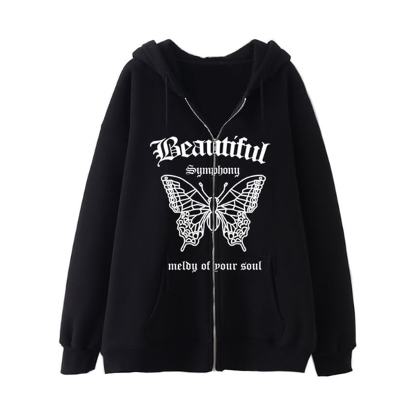 90s Harajuku Zip Hoodie Halloween kostym Butterfly Alphabet 2XL