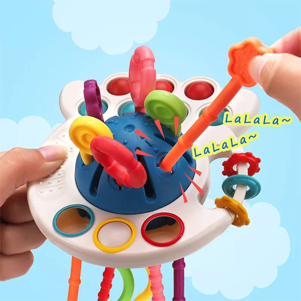 Baby bläckfisk Känslighet Träning Dra sträng Sensorisk leksak present Blue
