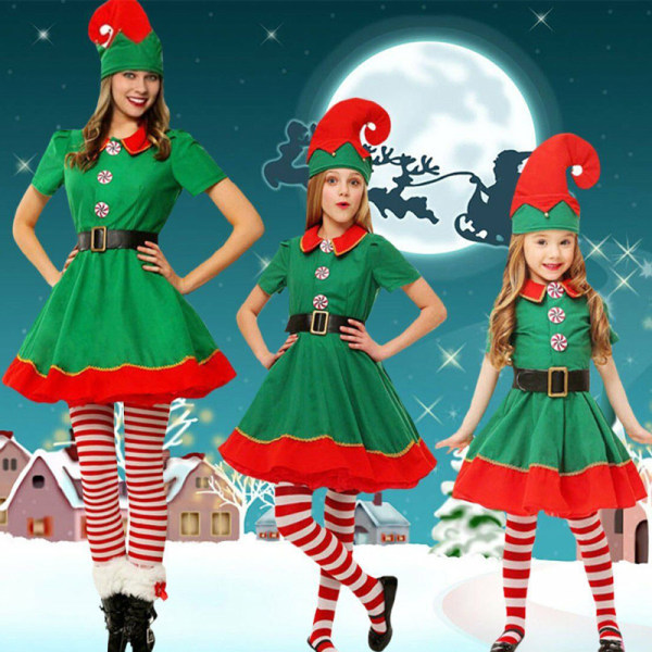 Vuxen Kid Cosplay Elfdräkt Jul Fancy Dress Tomtehjälpare Festkläder Girls 8-9 Years