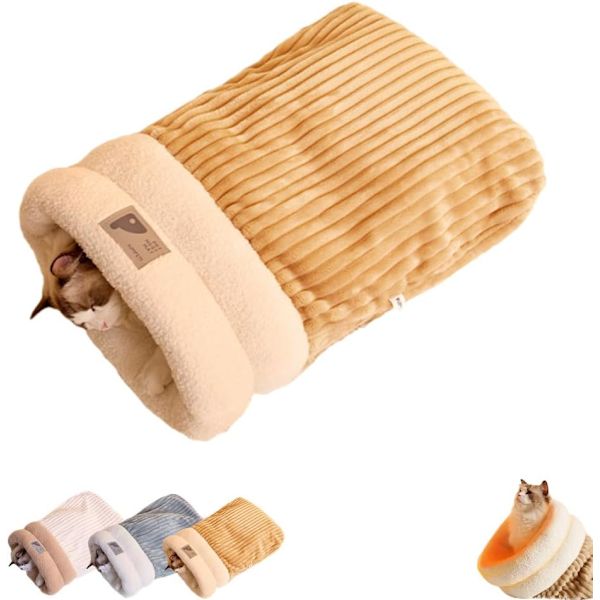 Vintervarm Sovsäck för Katter Mjuk Plysch Katthideout Snuggle Sack Katthåla Säng för Innekatter Brown M