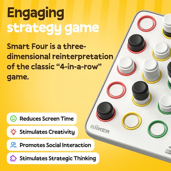 3D AI-drivet 4 i rad spel, strategispel med inbyggd domare för 1-2 spelare, spel för bilresor, för barnfamiljernas spelkvällar